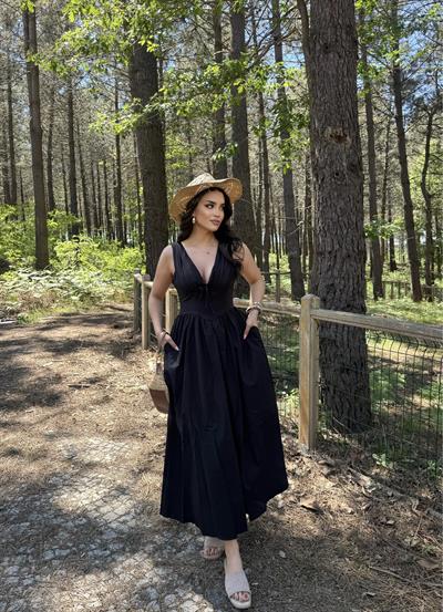 Korse Detay Kurdele Poplin Elbise