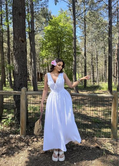 Korse Detay Kurdele Poplin Elbise