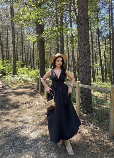 Korse Detay Kurdele Poplin Elbise