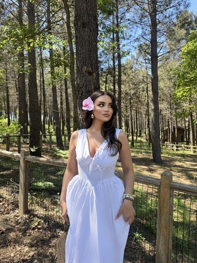 Korse Detay Kurdele Poplin Elbise