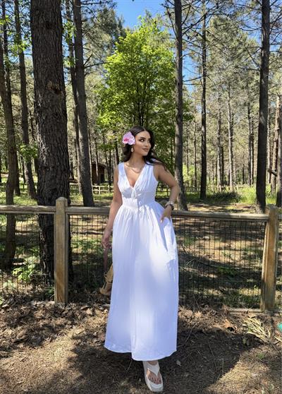 Korse Detay Kurdele Poplin Elbise