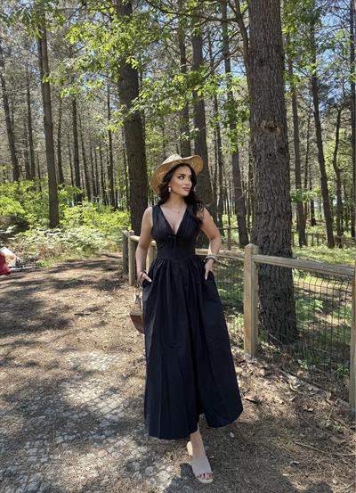 Korse Detay Kurdele Poplin Elbise