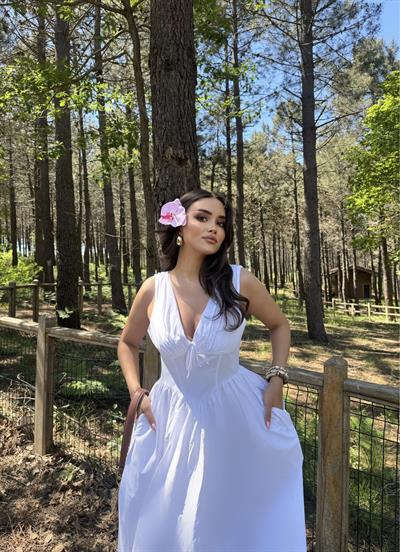 Korse Detay Kurdele Poplin Elbise