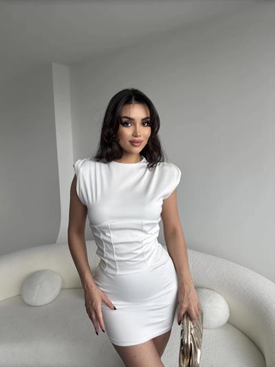 Korseli Beyaz Vatka Premium Elbise