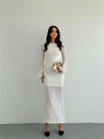 Leopar Astarlı Uzun Elbise