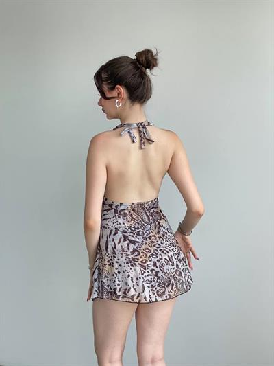 Leopar Tül Şortlu Mini Elbise
