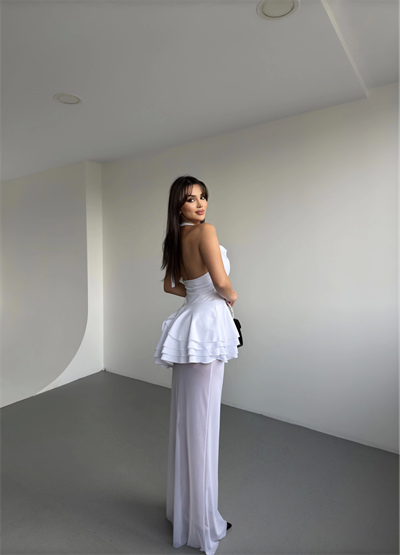 Monica Tül Detay Uzun Elbise