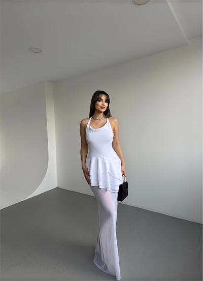 Monica Tül Detay Uzun Elbise