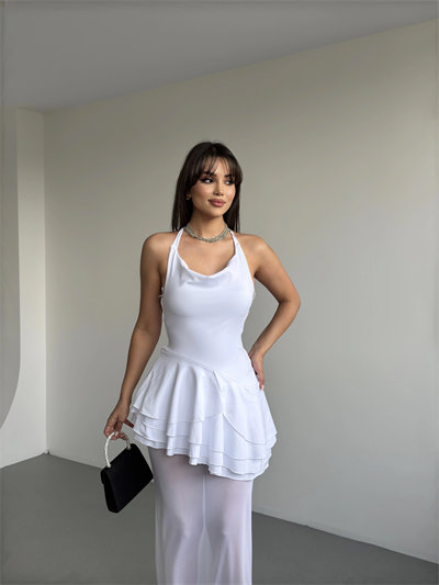 Monica Tül Detay Uzun Elbise