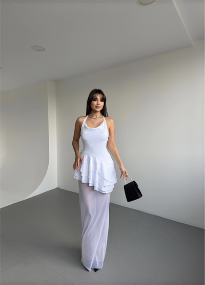 Monica Tül Detay Uzun Elbise