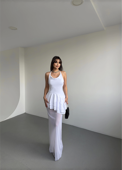 Monica Tül Detay Uzun Elbise