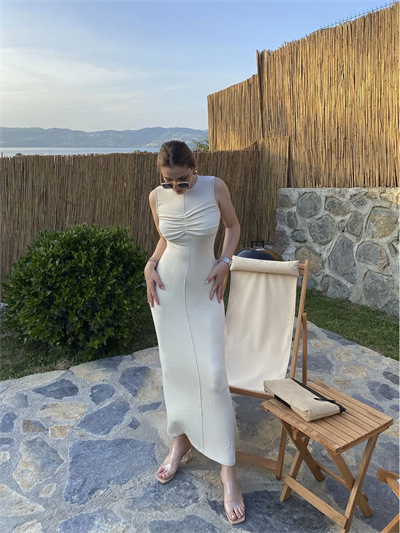 Ön Büzgülü Uzun Elbise