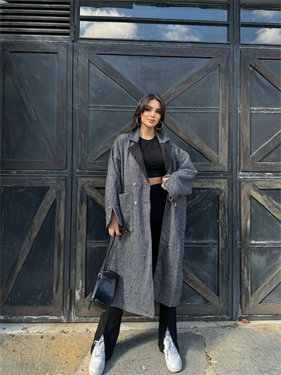 Oversize Kaşe Balık Sırtı Kaban