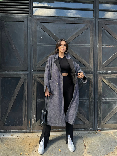 Oversize Kaşe Balık Sırtı Kaban