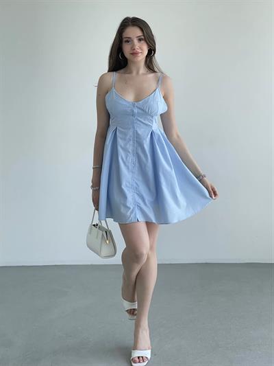 Pileli Düğme Detay Elbise