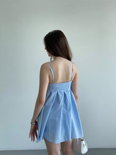 Pileli Düğme Detay Elbise