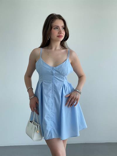 Pileli Düğme Detay Elbise