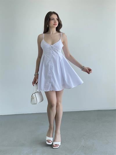 Pileli Düğme Detay Elbise