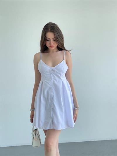 Pileli Düğme Detay Elbise