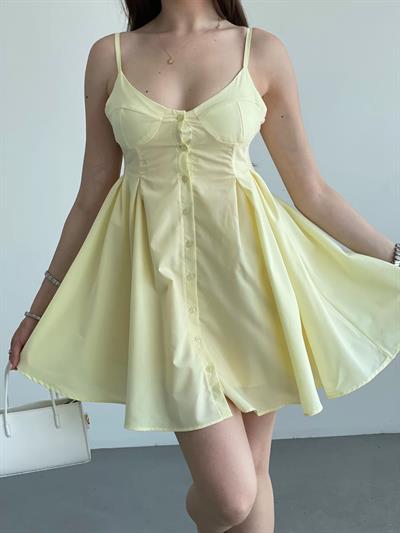 Pileli Düğme Detay Elbise