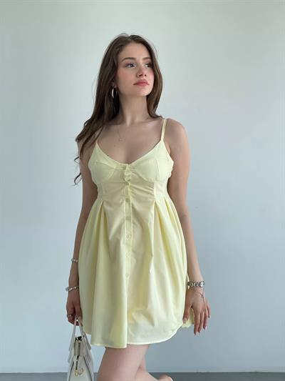 Pileli Düğme Detay Elbise