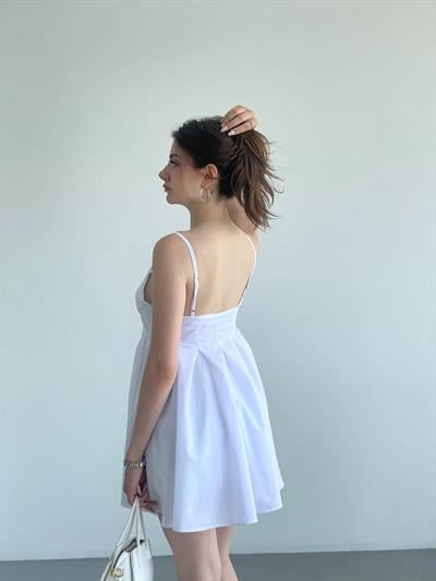 Pileli Düğme Detay Elbise