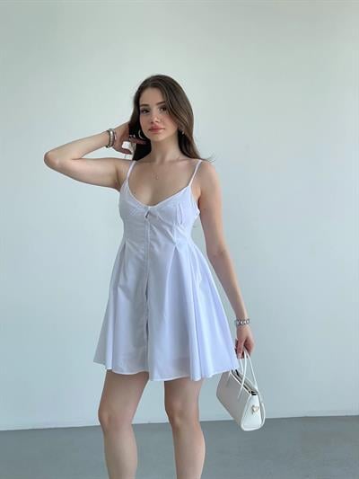 Pileli Düğme Detay Elbise