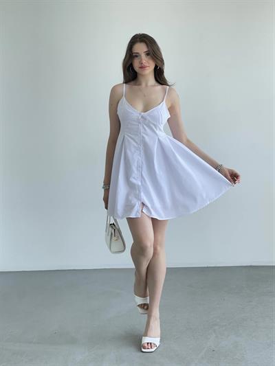 Pileli Düğme Detay Elbise