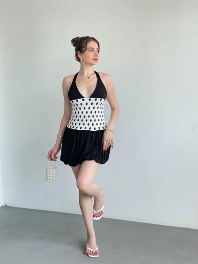 Puantiyeli Mini Balon Elbise