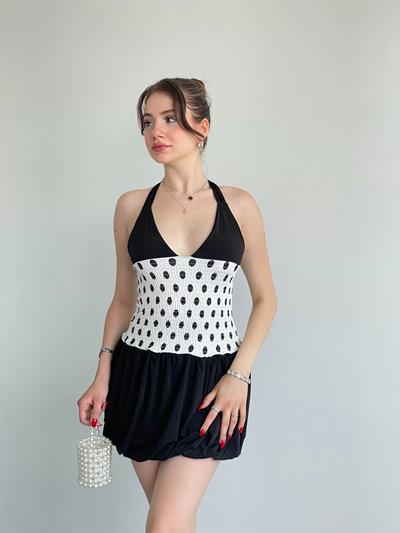 Puantiyeli Mini Balon Elbise