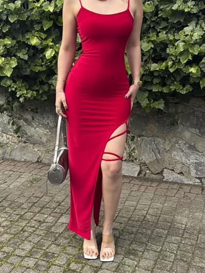 Sandy Bağlamalı Detay Uzun Elbise