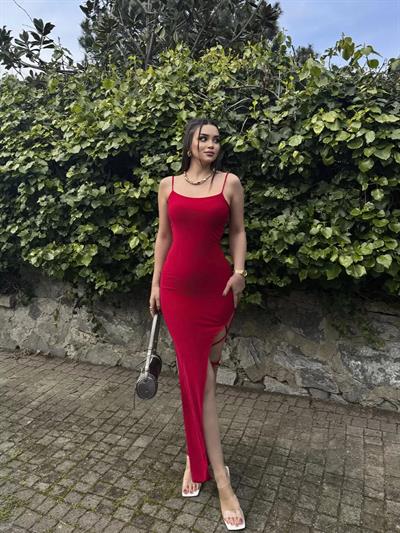 Sandy Bağlamalı Detay Uzun Elbise