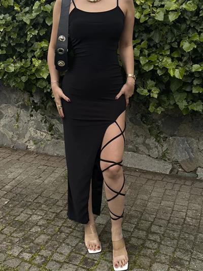 Sandy Bağlamalı Detay Uzun Elbise