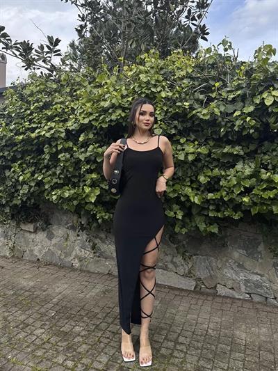 Sandy Bağlamalı Detay Uzun Elbise