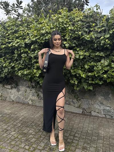 Sandy Bağlamalı Detay Uzun Elbise