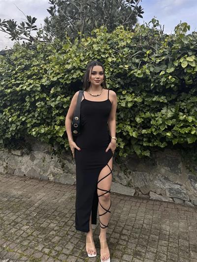 Sandy Bağlamalı Detay Uzun Elbise