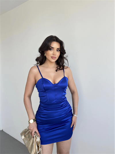 Saten Fiori Büzgü Elbise