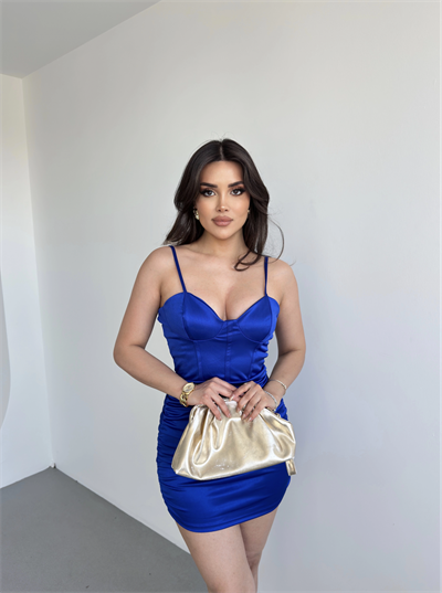 Saten Fiori Büzgü Elbise