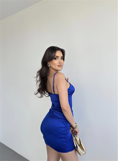 Saten Fiori Büzgü Elbise