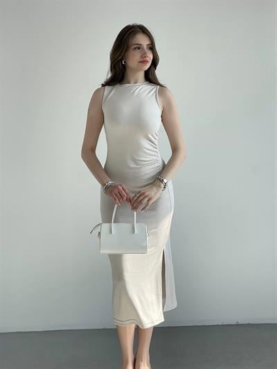 Sıfır Kol Modal Kumaş Büzgü Elbise