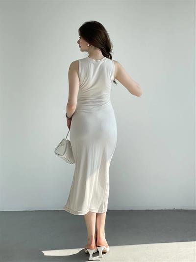 Sıfır Kol Modal Kumaş Büzgü Elbise