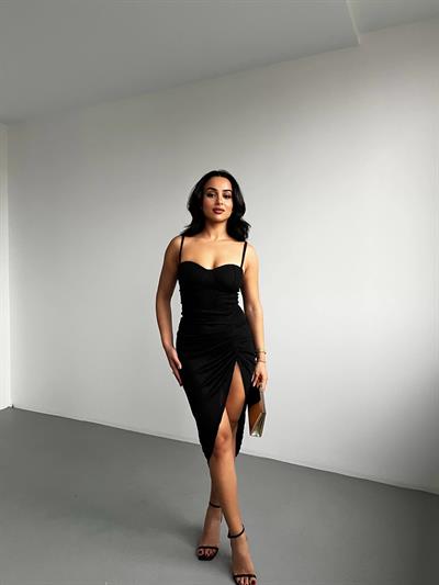 Simli Yırtmaçlı Askı Elbise