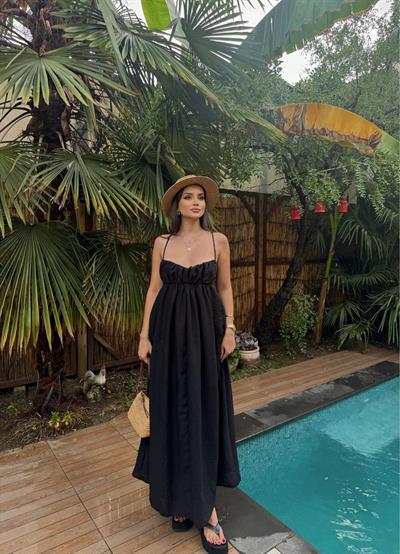 Sırt Bağlamalı Keten Elbise