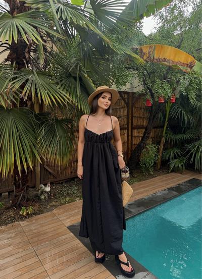 Sırt Bağlamalı Keten Elbise