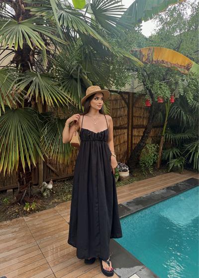 Sırt Bağlamalı Keten Elbise