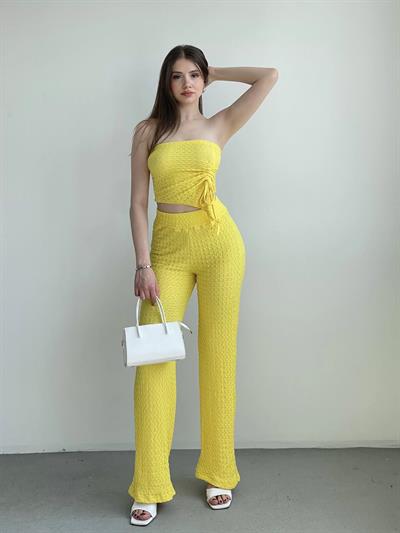 Straplez Gofre Pantolon Takım