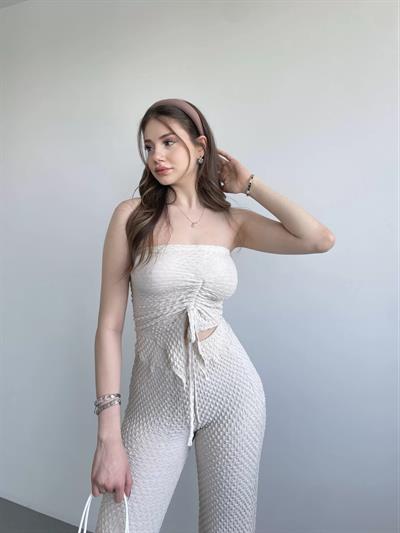 Straplez Gofre Pantolon Takım