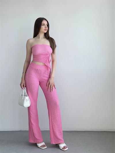 Straplez Gofre Pantolon Takım
