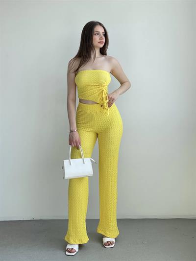 Straplez Gofre Pantolon Takım