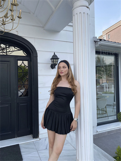 Straplez Pileli Elbise